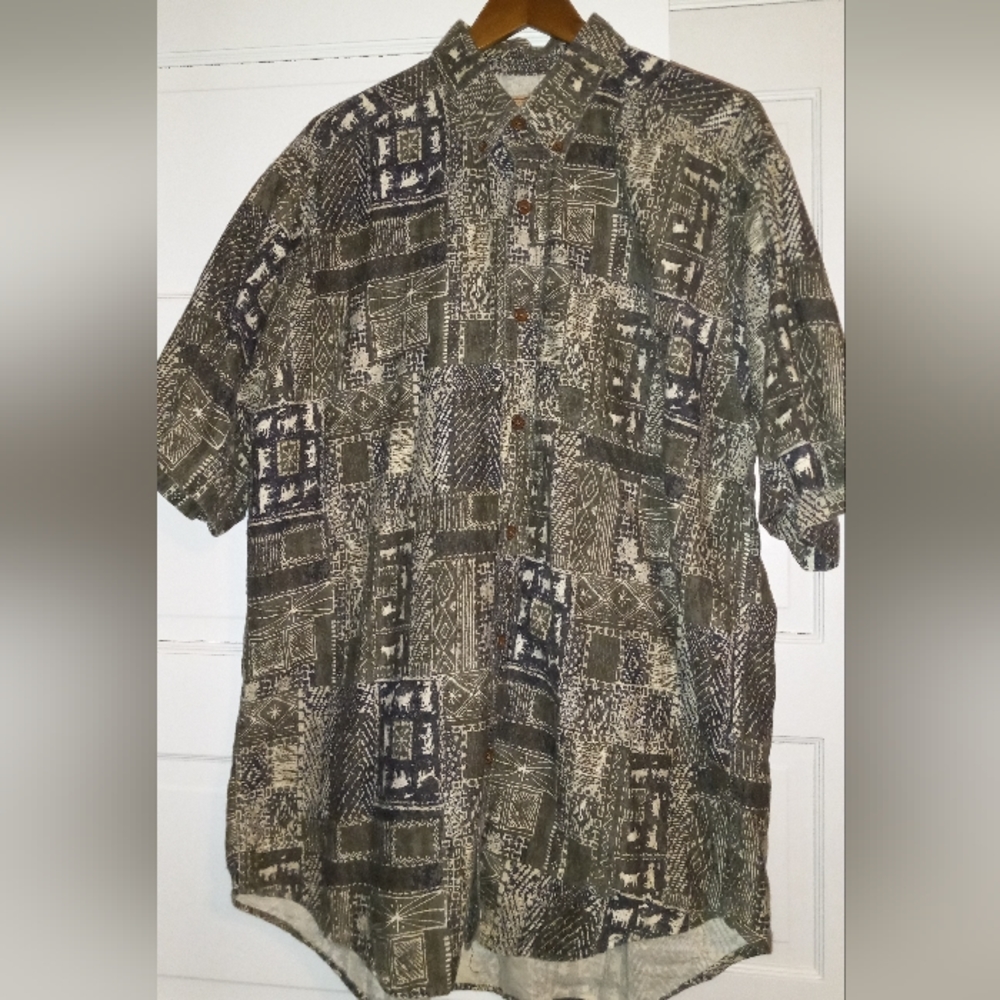 Vintage Woolrich men's short sleeve shirt green printed size XL